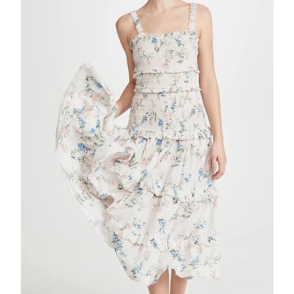 Saylor Althea Floral Smocked Midi Dress Cream - Picture 1 of 14